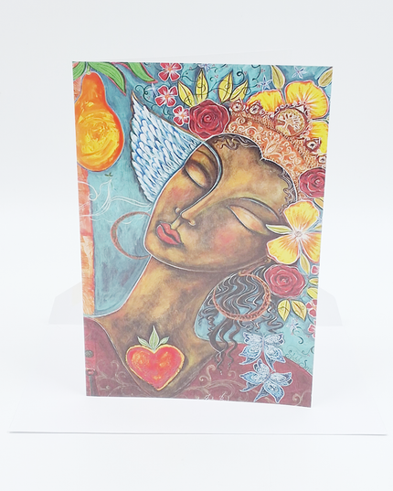 Wenskaart vrouw met bloemen (F20076)