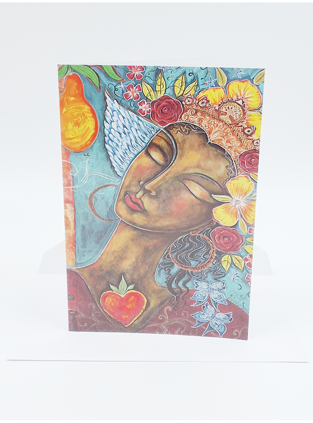 Wenskaart vrouw met bloemen (F20076)