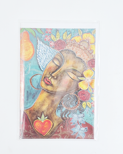 Wenskaart vrouw met bloemen (F20076)